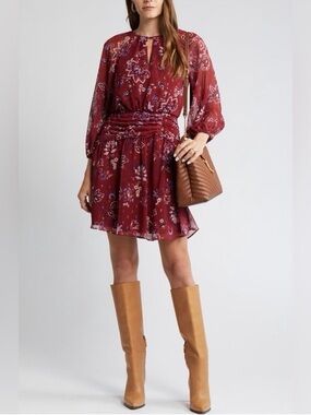 NWT VINCE CAMUTO  sexy & hot Floral Long-Sleeve Burgundy Mini Dress xs size 2